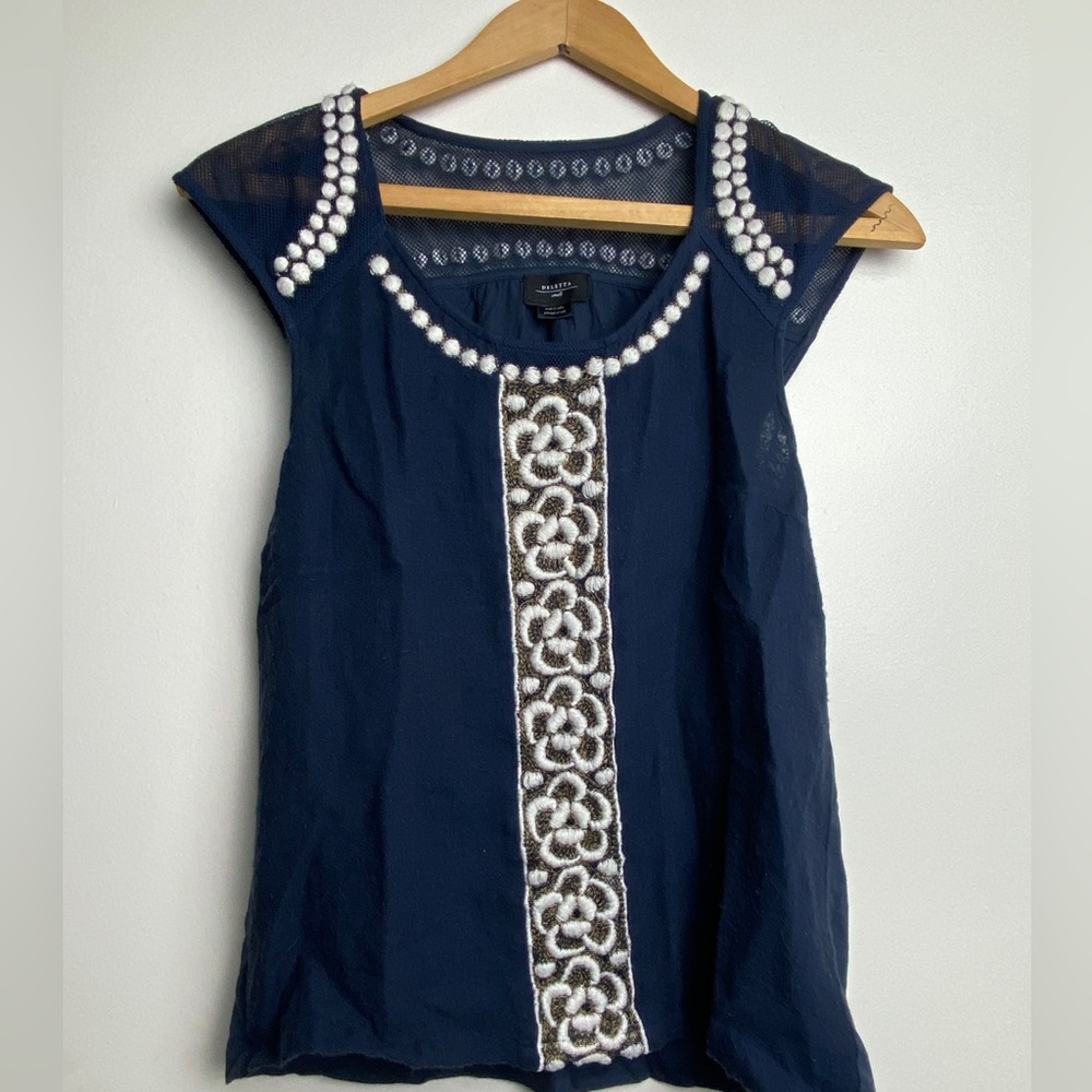 Deletta Embroidered Navy Top